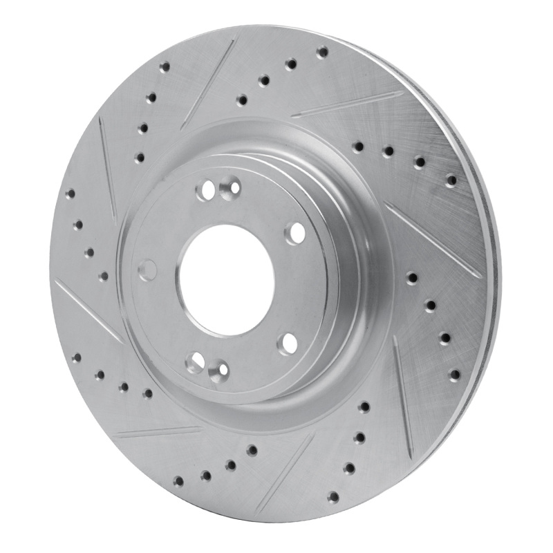 Hyundai Genesis Coupe Brake Rotor (1) - Front Left - R1 Concepts - Drilled & Slotted - Silver - `10-`16